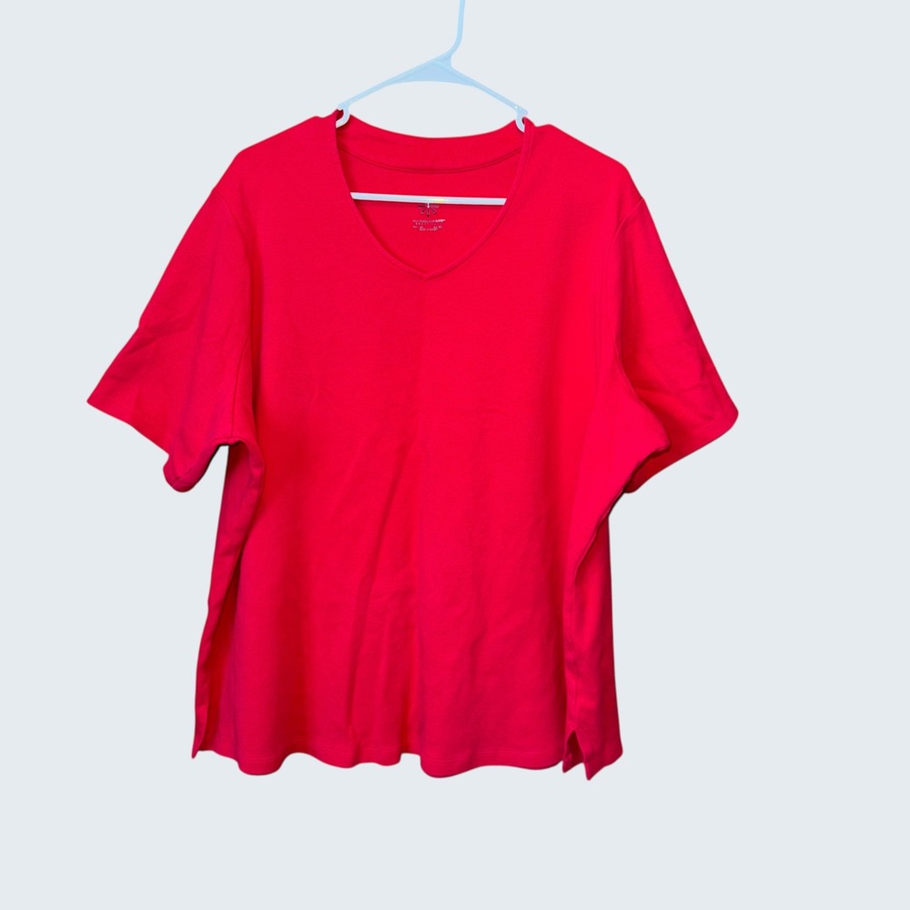 Isaac Mizrahi Live Essentials Womens Red V-Neck Short Sleeve T-Shirt 3X Plus
